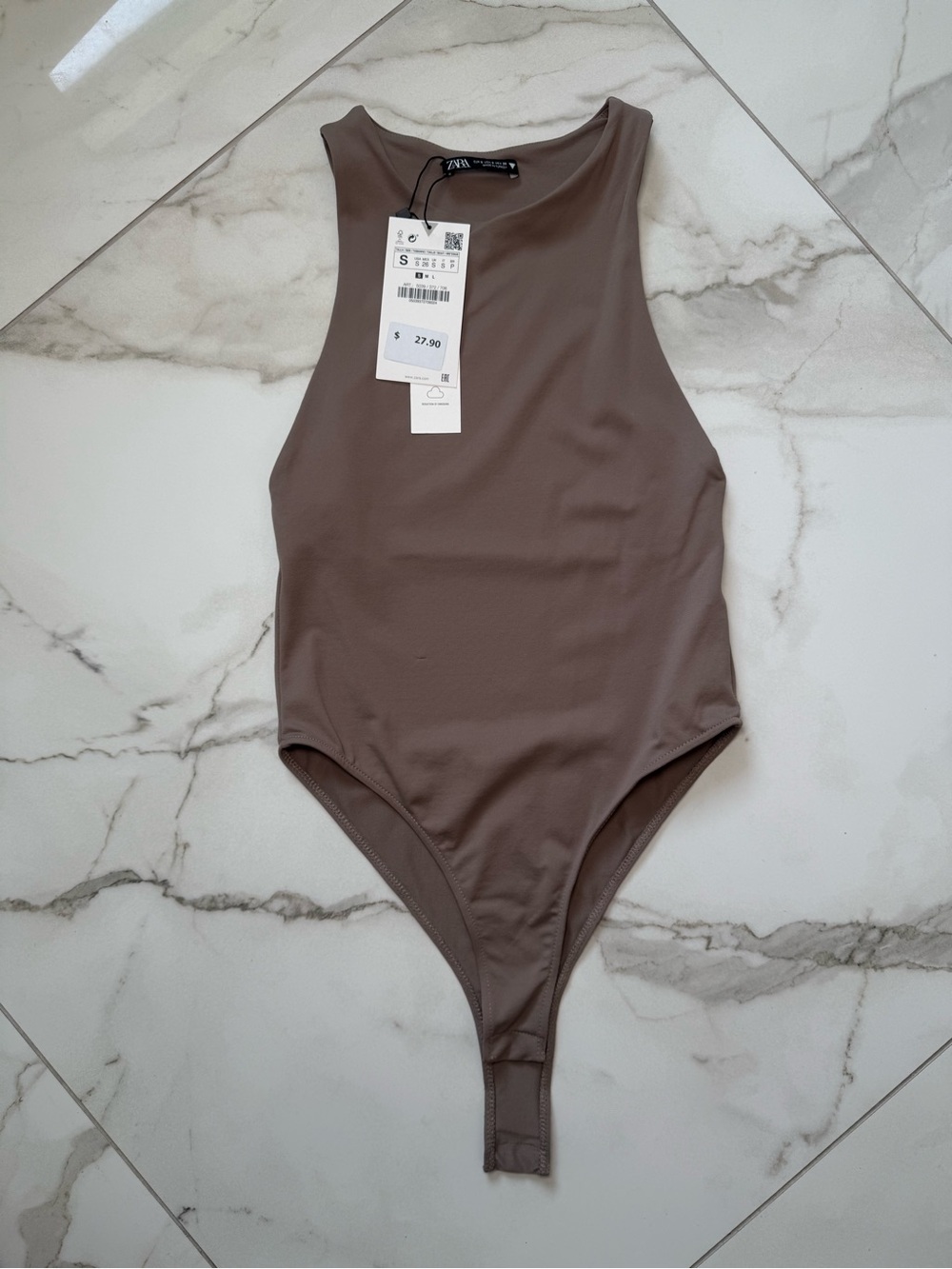 Zara Taupe Sleeveless One-Piece Bodysuit